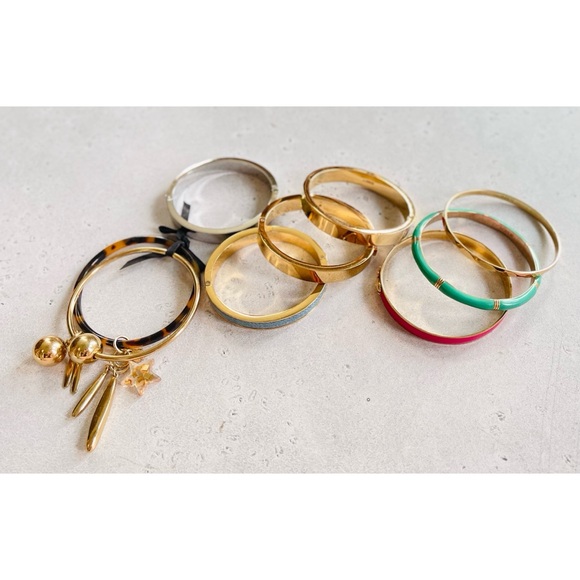 Set of 9 Mixed Styles J. Crew Bangles Bracelets Stack Lot Enamel Metal - Picture 1 of 6